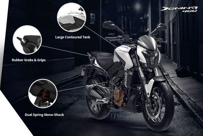 The Dominar is built for passionate, extended rides. The large contoured tank complements the tight surface lines that lets the rider tuck their knees into the tank body, man becoming one with machine. 43mm front fork suspension with hydraulic damping creates the ideal, stress-free riding triangle, accentuating the ride quality. The dual-spring mono-shock suspension nested centrally under the seat turns every long ride into a favourite adventure. Rubber grabs and grips coupled with a sophisticated German seat material, this is the dawn of a new age of power and panache.